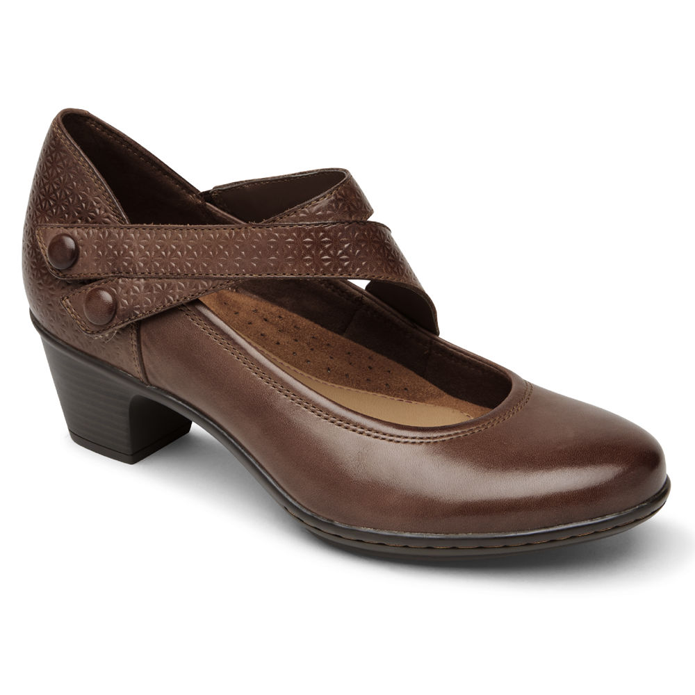 Rockport Singapore Womens Wedges - Cobb Hill Kailyn Asymmetrical Mary Jane Brown - SJ1472638